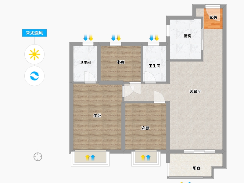 山东省-烟台市-中骏东原・�Z阅-76.00-户型库-采光通风