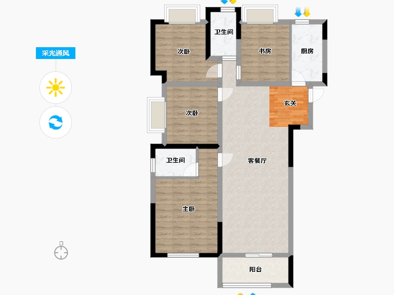 湖南省-长沙市-恒泰芙蓉悦府-102.00-户型库-采光通风