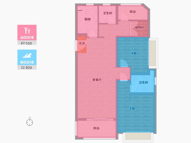 山东省-烟台市-金浦御龙湾-88.80-户型库-动静分区