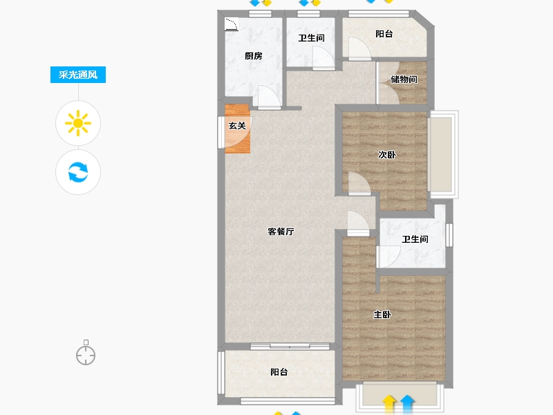 山东省-烟台市-金浦御龙湾-88.80-户型库-采光通风