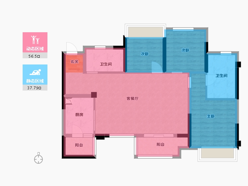 重庆-重庆市-象屿观悦府-83.68-户型库-动静分区