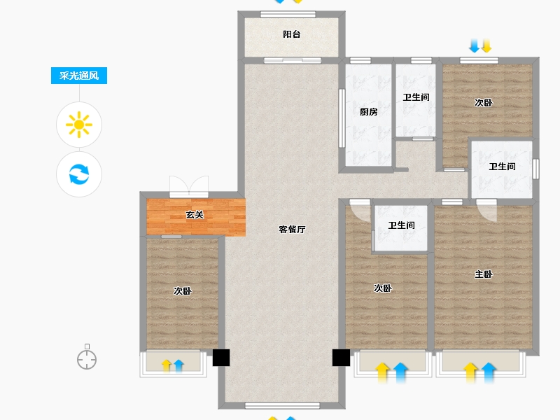 河北省-邯郸市-碧桂园・天誉-148.20-户型库-采光通风