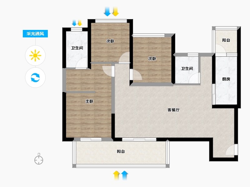 四川省-成都市-恒大天府半岛-96.72-户型库-采光通风