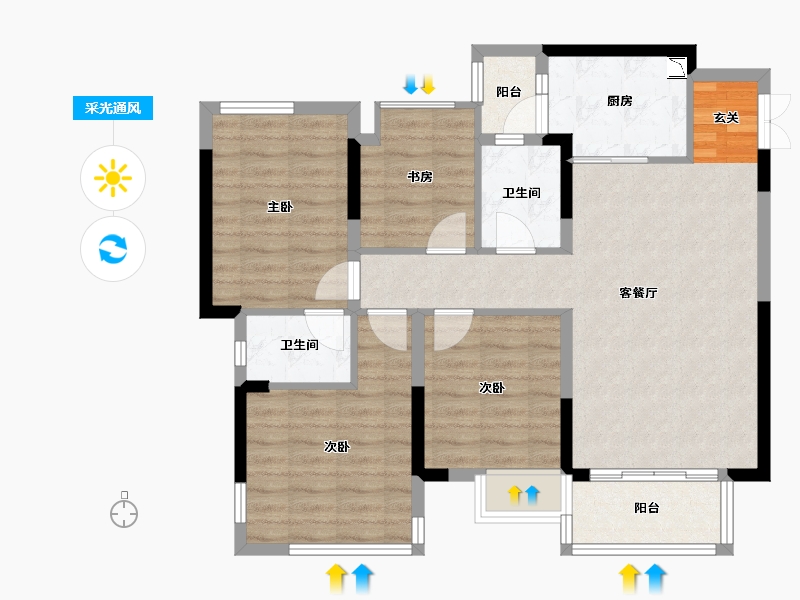 重庆-重庆市-保亿・湖山鹿鸣-87.25-户型库-采光通风