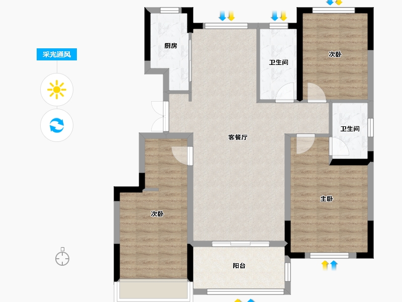 山东省-临沂市-滨河名邸-97.60-户型库-采光通风