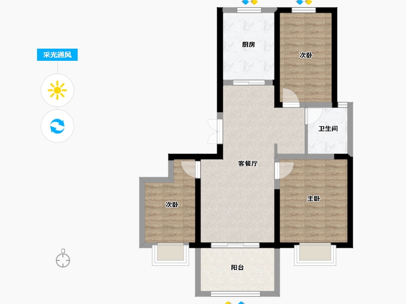 陕西省-西安市-当代上品湾MOMΛ-77.54-户型库-采光通风