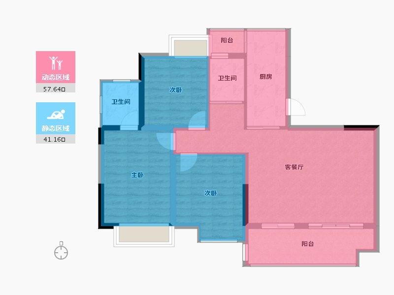 四川省-绵阳市-恒都御河湾-89.59-户型库-动静分区