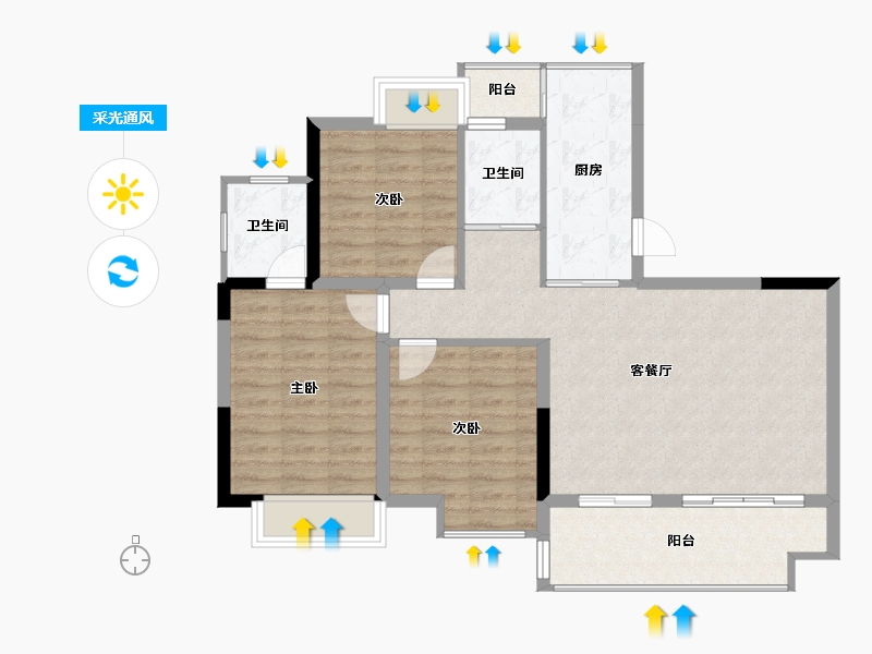 四川省-绵阳市-恒都御河湾-89.59-户型库-采光通风