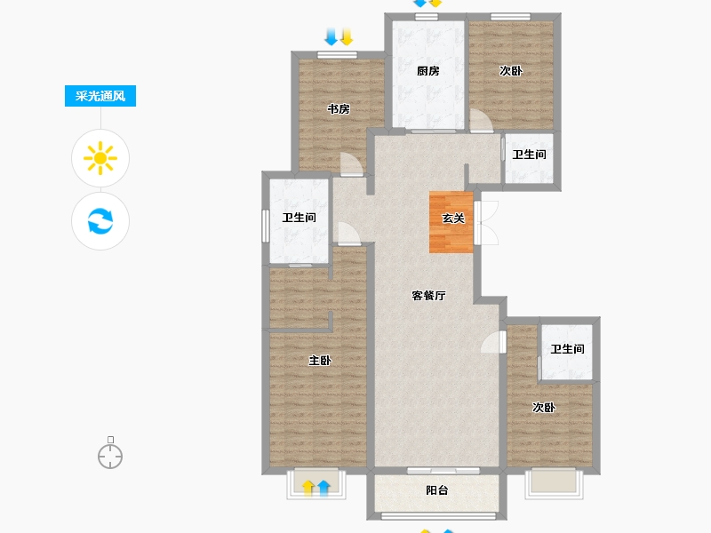 北京-北京市-西山锦绣府-132.38-户型库-采光通风