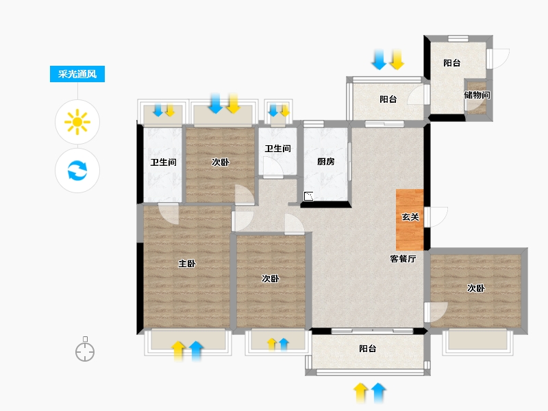 四川省-绵阳市-碧桂园天玺-107.41-户型库-采光通风