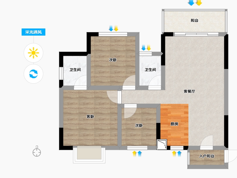 广西壮族自治区-南宁市-昌泰清华园柳园组团-67.11-户型库-采光通风