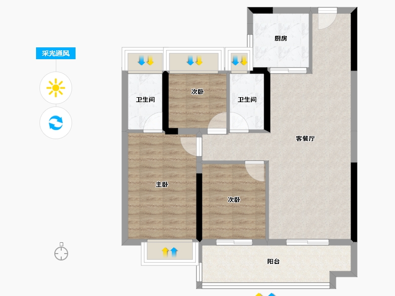 湖北省-孝感市-云梦碧桂园-79.69-户型库-采光通风