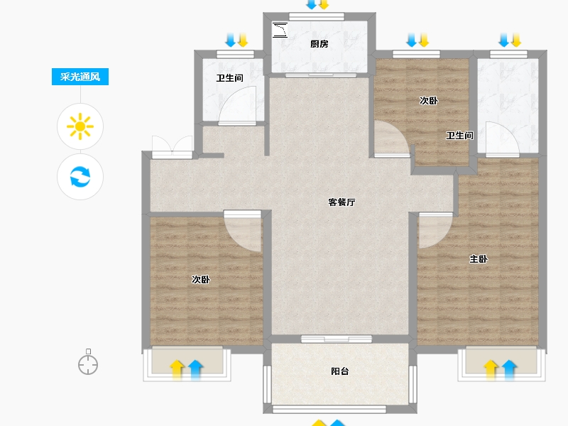 江苏省-泰州市-紫星城-105.00-户型库-采光通风