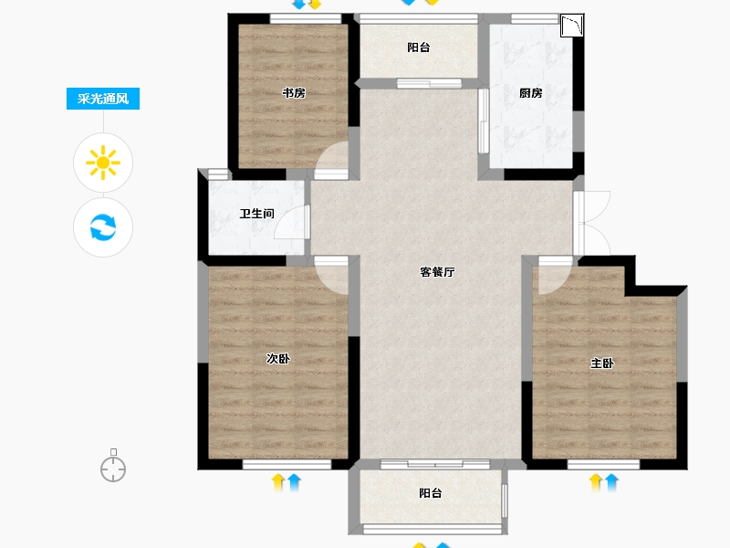 山东省-烟台市-蓬莱荣华苑-91.92-户型库-采光通风