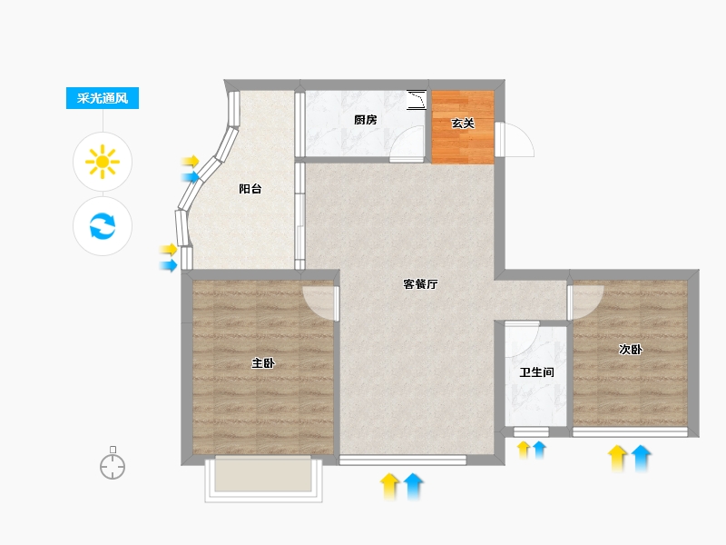 重庆-重庆市-左岸阳光-66.29-户型库-采光通风