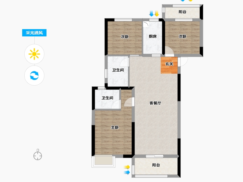 湖北省-武汉市-中建壹品宏泰・阅江府-84.17-户型库-采光通风