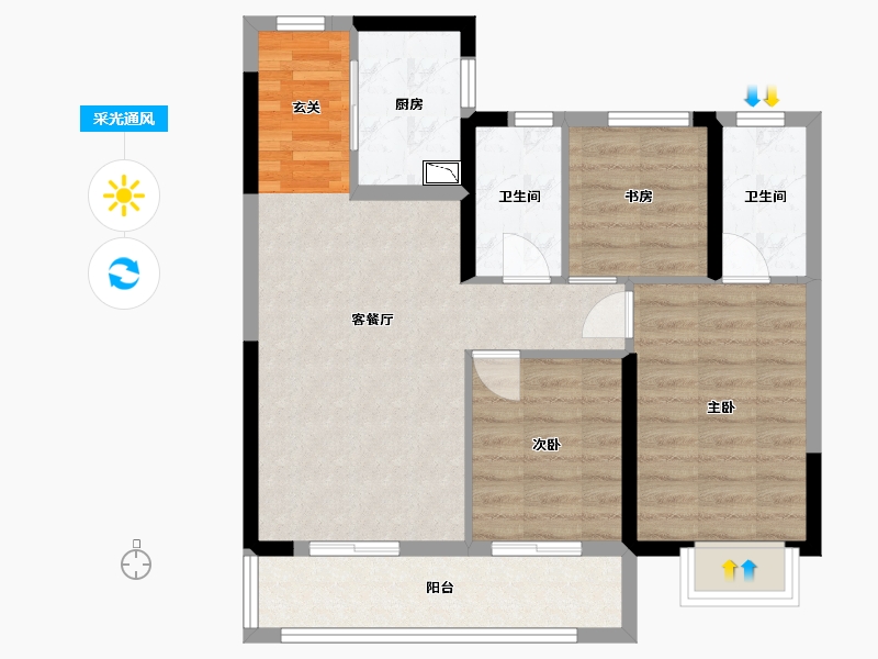 湖北省-武汉市-绿地大都会-72.91-户型库-采光通风