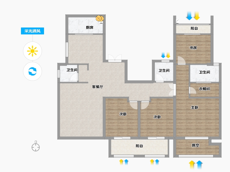 湖南省-长沙市-湾田・望江府-146.99-户型库-采光通风