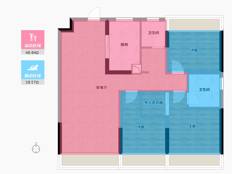 辽宁省-沈阳市-万科翡翠四季-77.52-户型库-动静分区