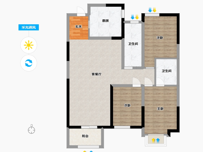 河北省-廊坊市-绿宸・汤泉华府-95.20-户型库-采光通风