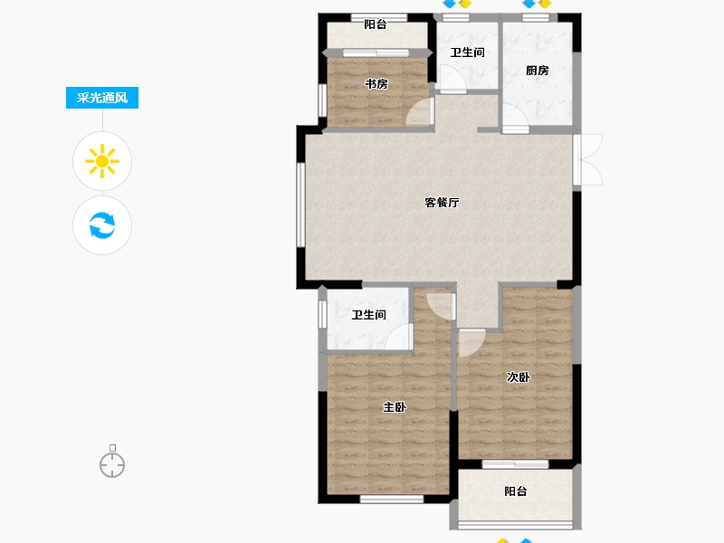 江苏省-镇江市-巴黎都市-96.00-户型库-采光通风