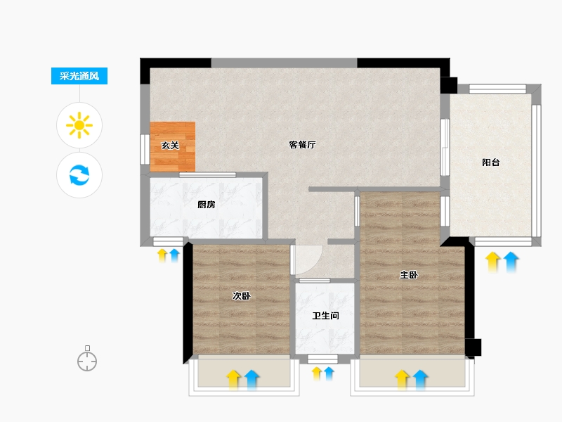 广西壮族自治区-南宁市-招商十里云裳-62.91-户型库-采光通风