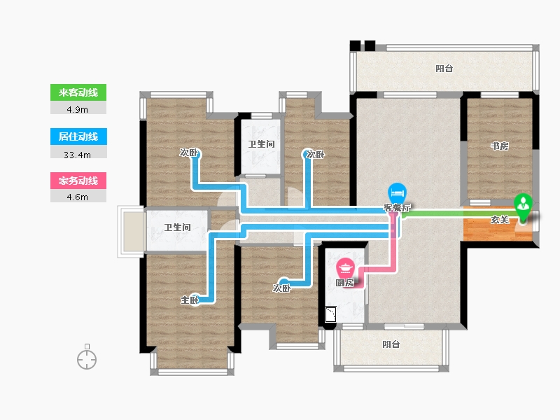 广西壮族自治区-南宁市-天健和府-130.05-户型库-动静线