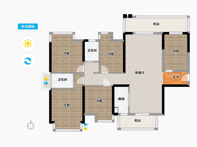 广西壮族自治区-南宁市-天健和府-130.05-户型库-采光通风