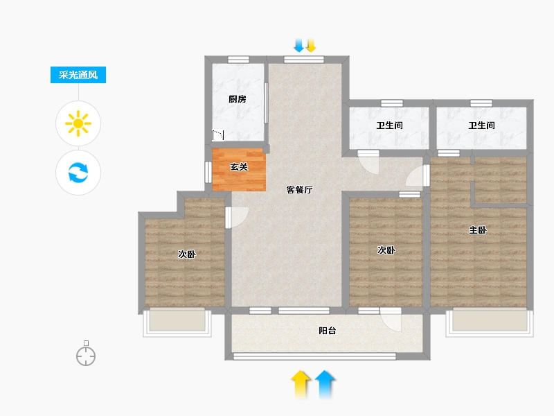 山东省-青岛市-海信文墨里-104.00-户型库-采光通风