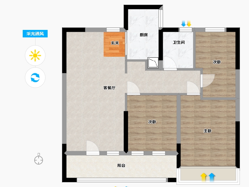 山东省-青岛市-平度理想之城 慧通�m园-84.00-户型库-采光通风