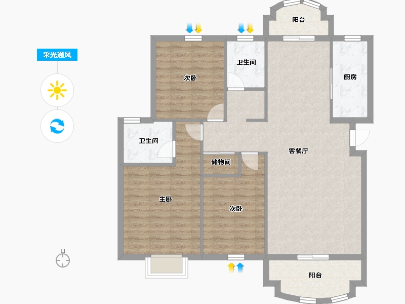 江苏省-南京市-明发滨江新城二期-105.00-户型库-采光通风