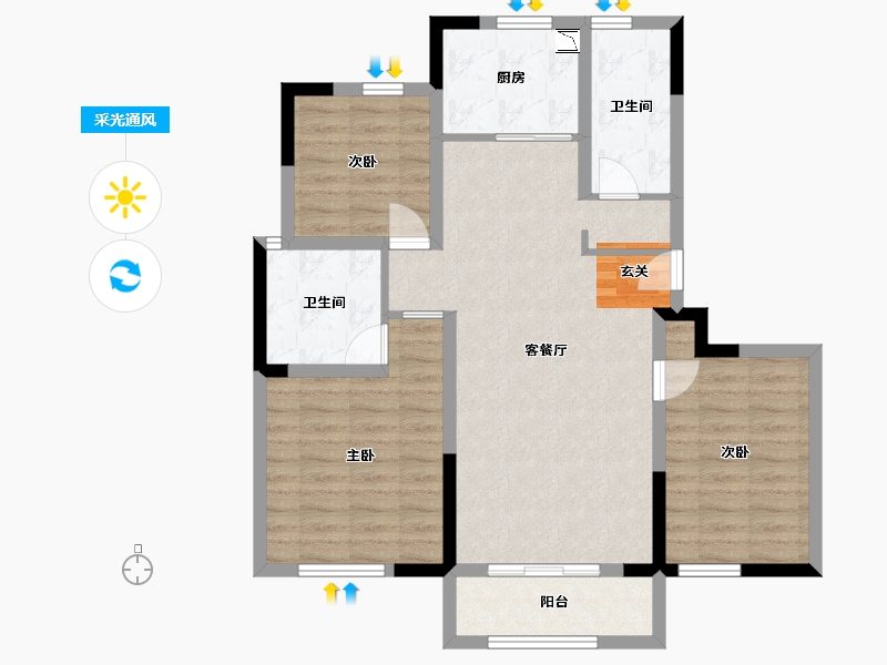 山东省-威海市-国宏立泰・桂花园-87.40-户型库-采光通风