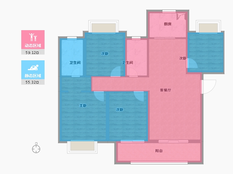 湖南省-长沙市-东原 麓・印长江-102.46-户型库-动静分区