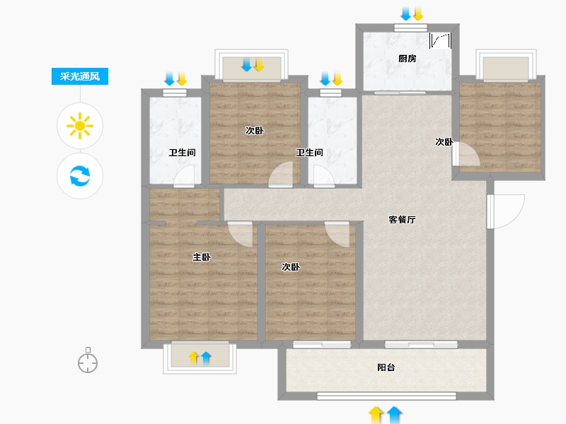 湖南省-长沙市-东原 麓・印长江-102.46-户型库-采光通风