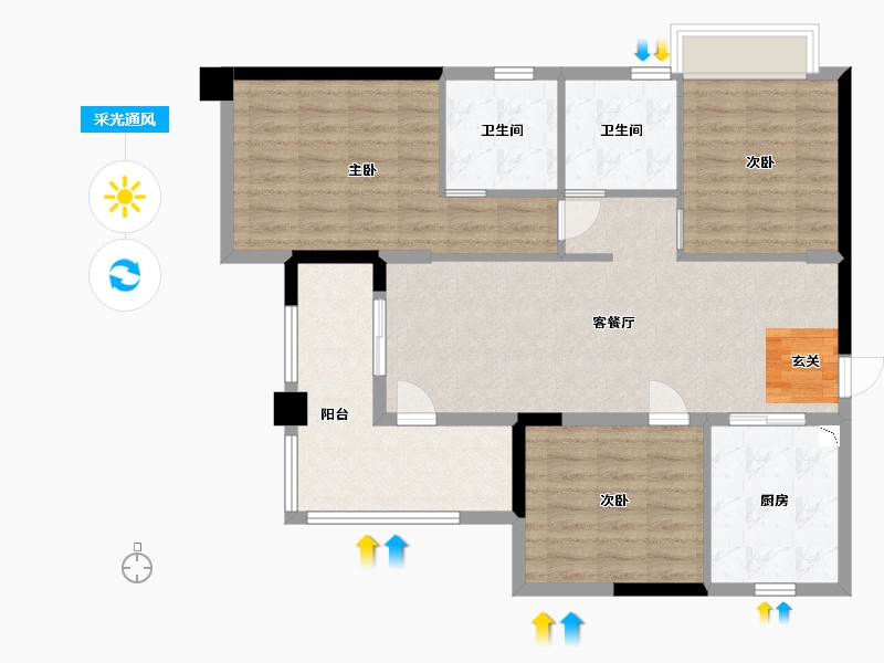 广东省-佛山市-保利天悦-97.32-户型库-采光通风