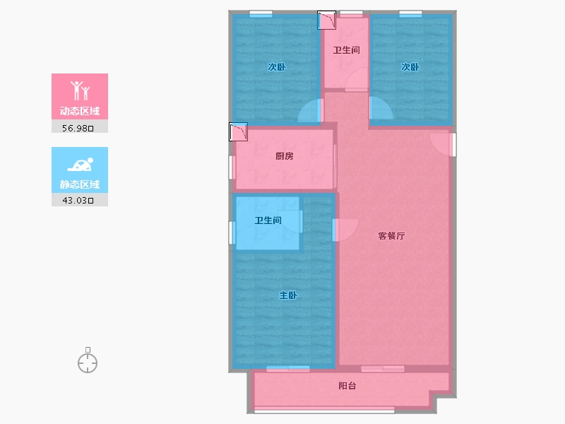 内蒙古自治区-包头市-中梁首府壹号院-88.98-户型库-动静分区