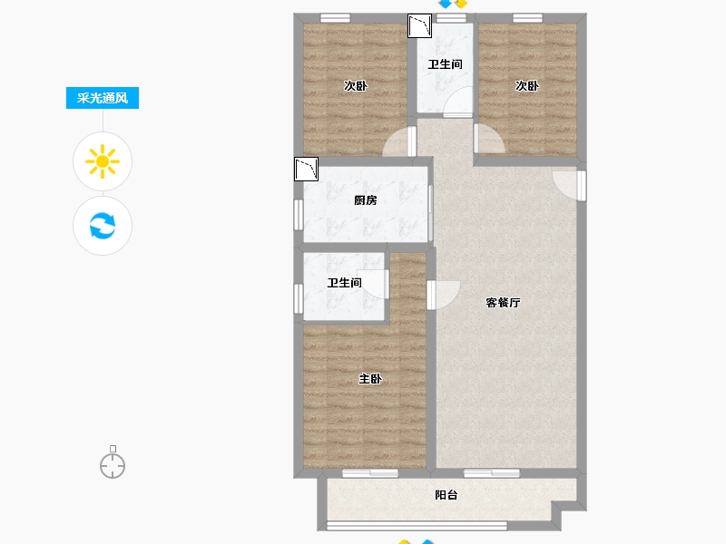 内蒙古自治区-包头市-中梁首府壹号院-88.98-户型库-采光通风