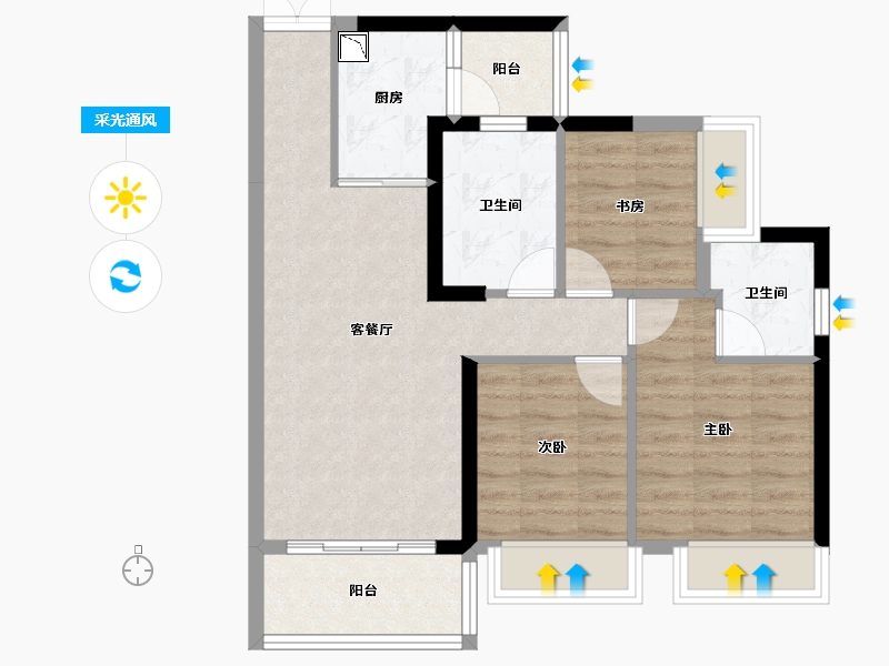 广西壮族自治区-贵港市-奥园顾荣幸福里-69.70-户型库-采光通风