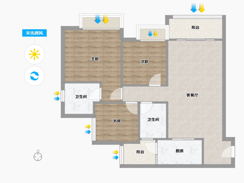 重庆-重庆市-沙坪坝区大学城-82.15-户型库-采光通风