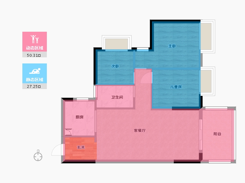 广东省-东莞市-卓越金茂浅水湾-69.59-户型库-动静分区