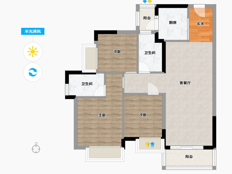 广东省-东莞市-龙光玖龙玺-77.48-户型库-采光通风