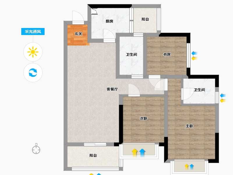 四川省-成都市-北辰鹿鸣院-76.98-户型库-采光通风