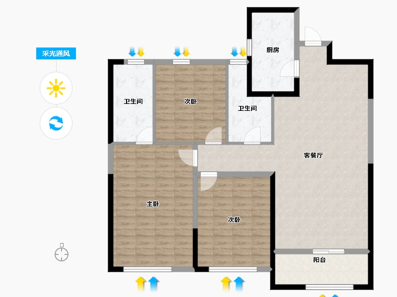 陕西省-咸阳市-公园里-130.00-户型库-采光通风