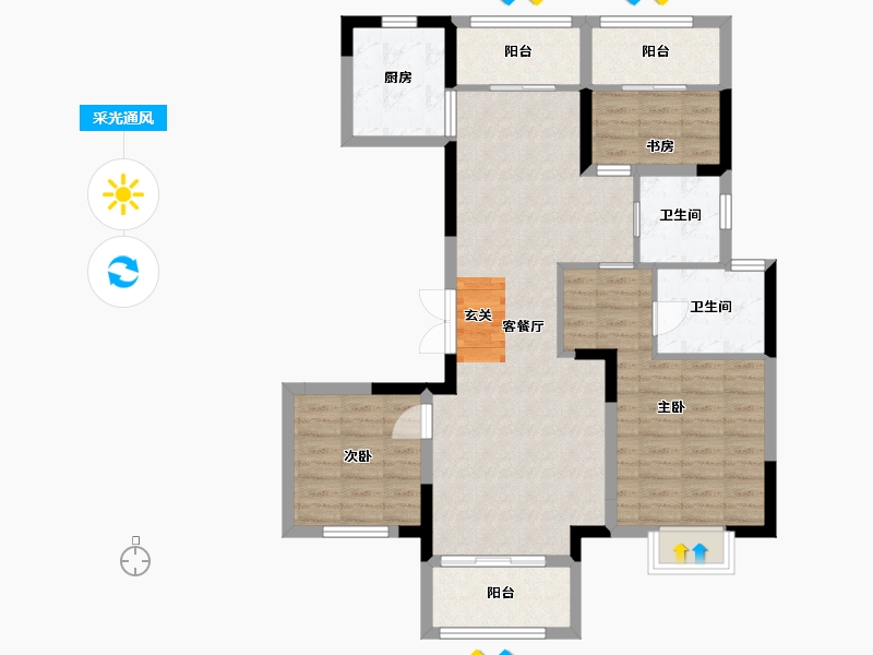 江苏省-扬州市-龙泊湾玉园-94.60-户型库-采光通风