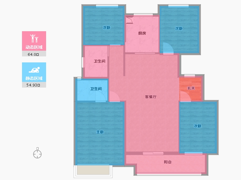 江苏省-扬州市-中海左岸-107.20-户型库-动静分区