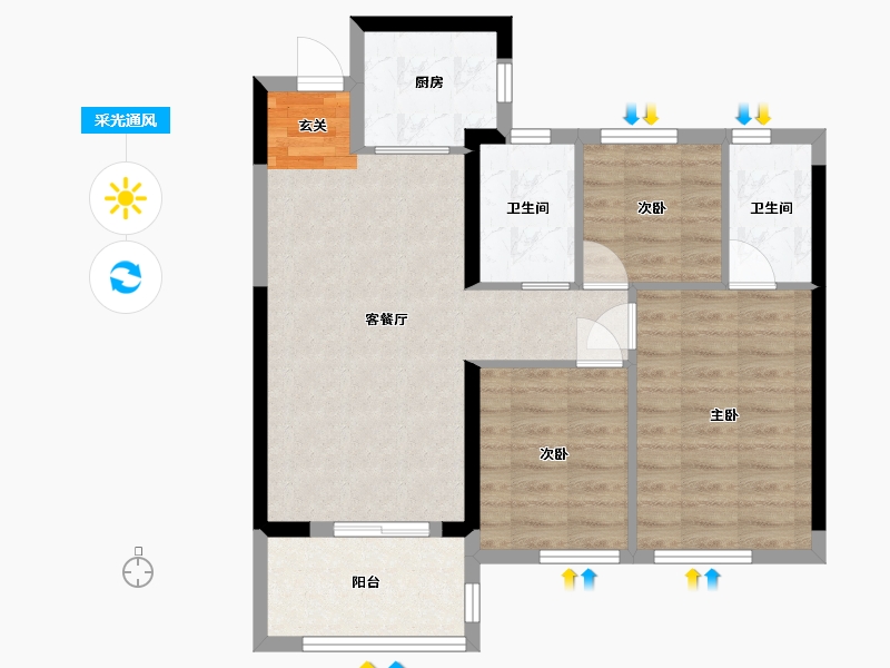 福建省-漳州市-万科金域滨江-71.20-户型库-采光通风