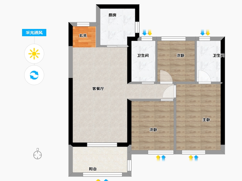 福建省-漳州市-万科金域滨江-71.20-户型库-采光通风