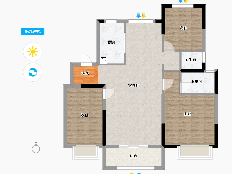 河北省-石家庄市-碧桂园云樾风华-96.19-户型库-采光通风