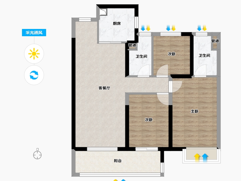 河南省-郑州市-富田城・九鼎华府-84.00-户型库-采光通风