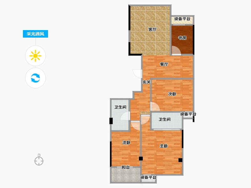 浙江省-嘉兴市-平湖南苑一品B123-91.25-户型库-采光通风